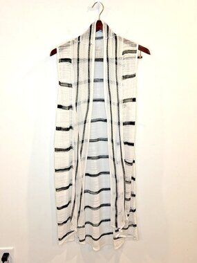 Chico's Sheer Sleeveless Striped Long Open Cardigan Sz 2/L Lightweight Coastal